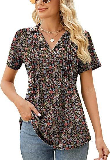 Summer Women Casual V-Neck Short Sleeve Blank T-Shirt