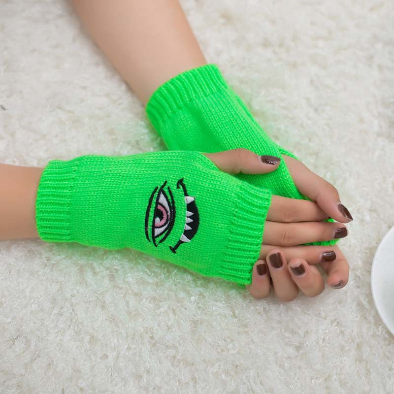 Half Finger Women's Gloves with Devil Eye Embroidery