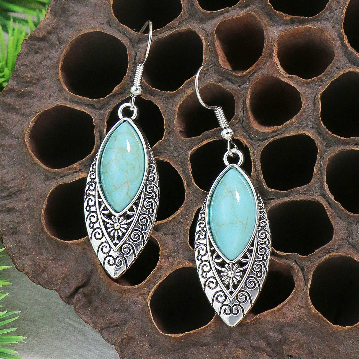 Conjunto de pendientes turquesa retro de estilo étnico bohemio