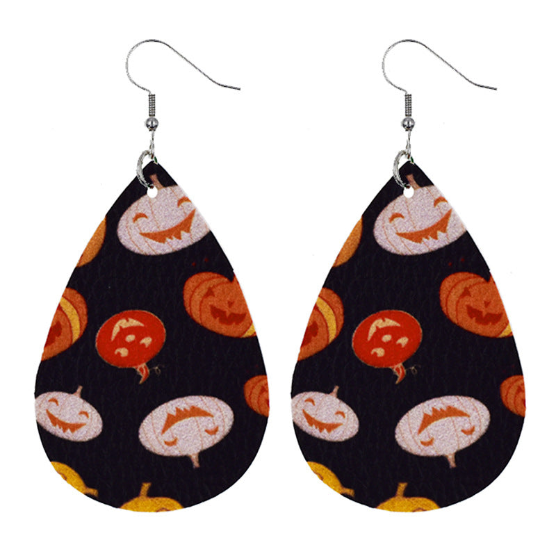 Halloween Women'S Leather Spider Pumpkin Earrings