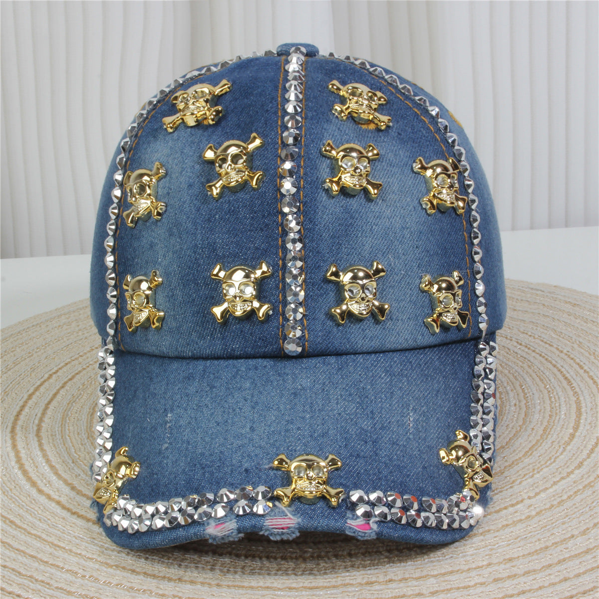 Fashion Casual Denim Rhinestone Sequins Baseball Cap