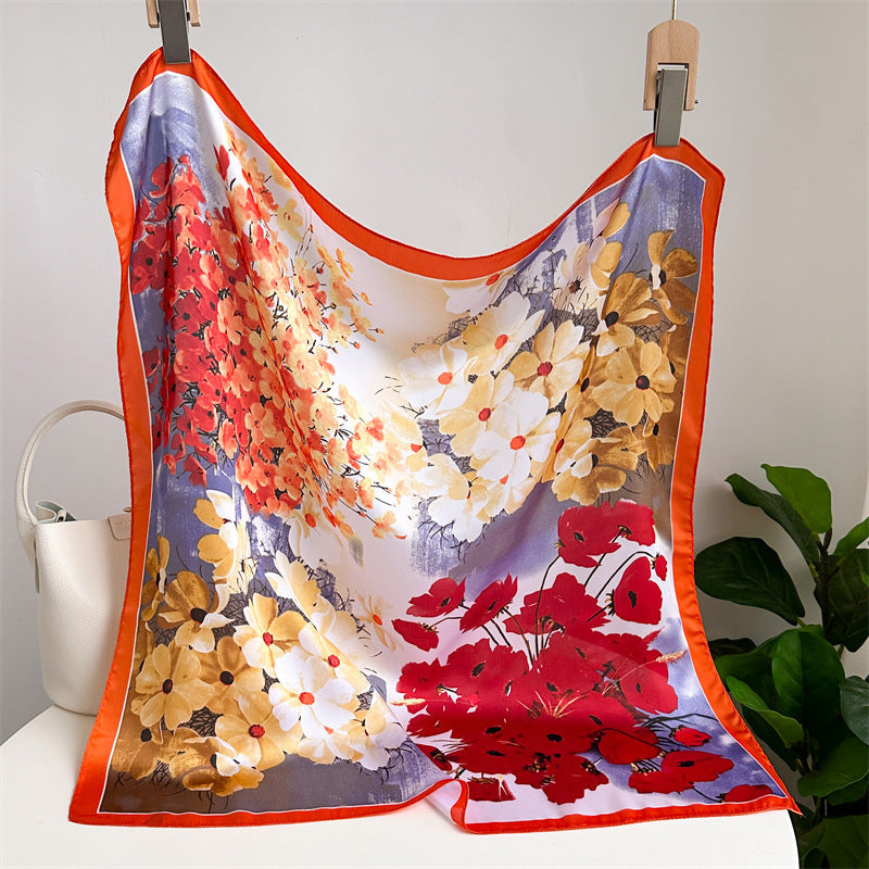 Foulard en satin à fleurs de pivoine pour femme, printemps et été
