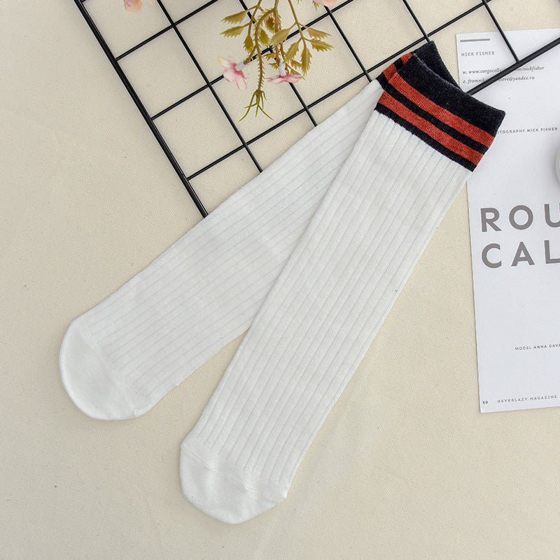 Calcetines de algodón apilados para mujer, color liso, grosor medio