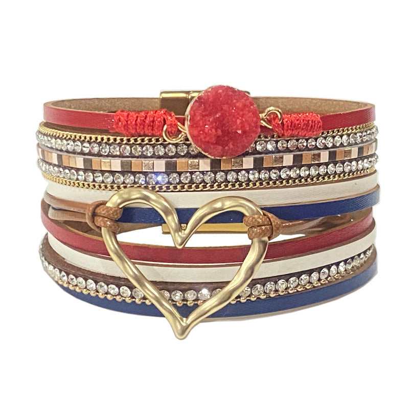 Bohemian Multi-Layer Leather Heart Bracelet