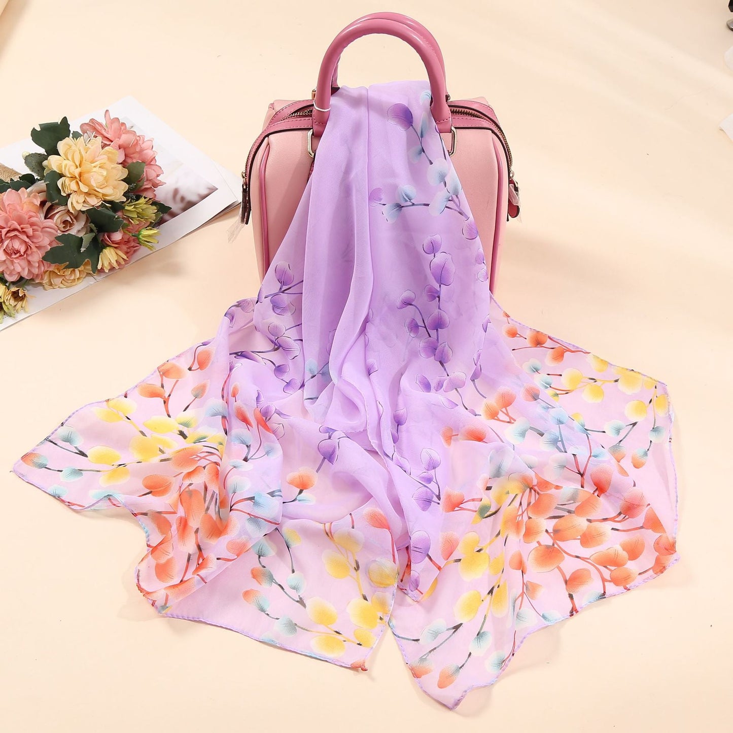 Elegante bufanda larga con estampado de flores para mujer