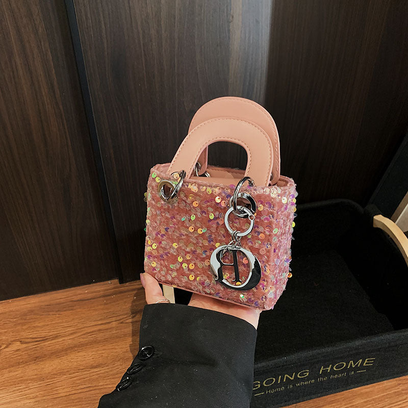 Mini bolso bandolera de verano con lentejuelas brillantes y correa de perlas