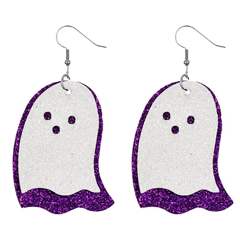 Halloween Women Funny Pumpkin Ghost Leather Earrings