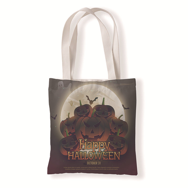 Bolsa de lona con estampado de calabaza y murciélago de Halloween con dibujos animados