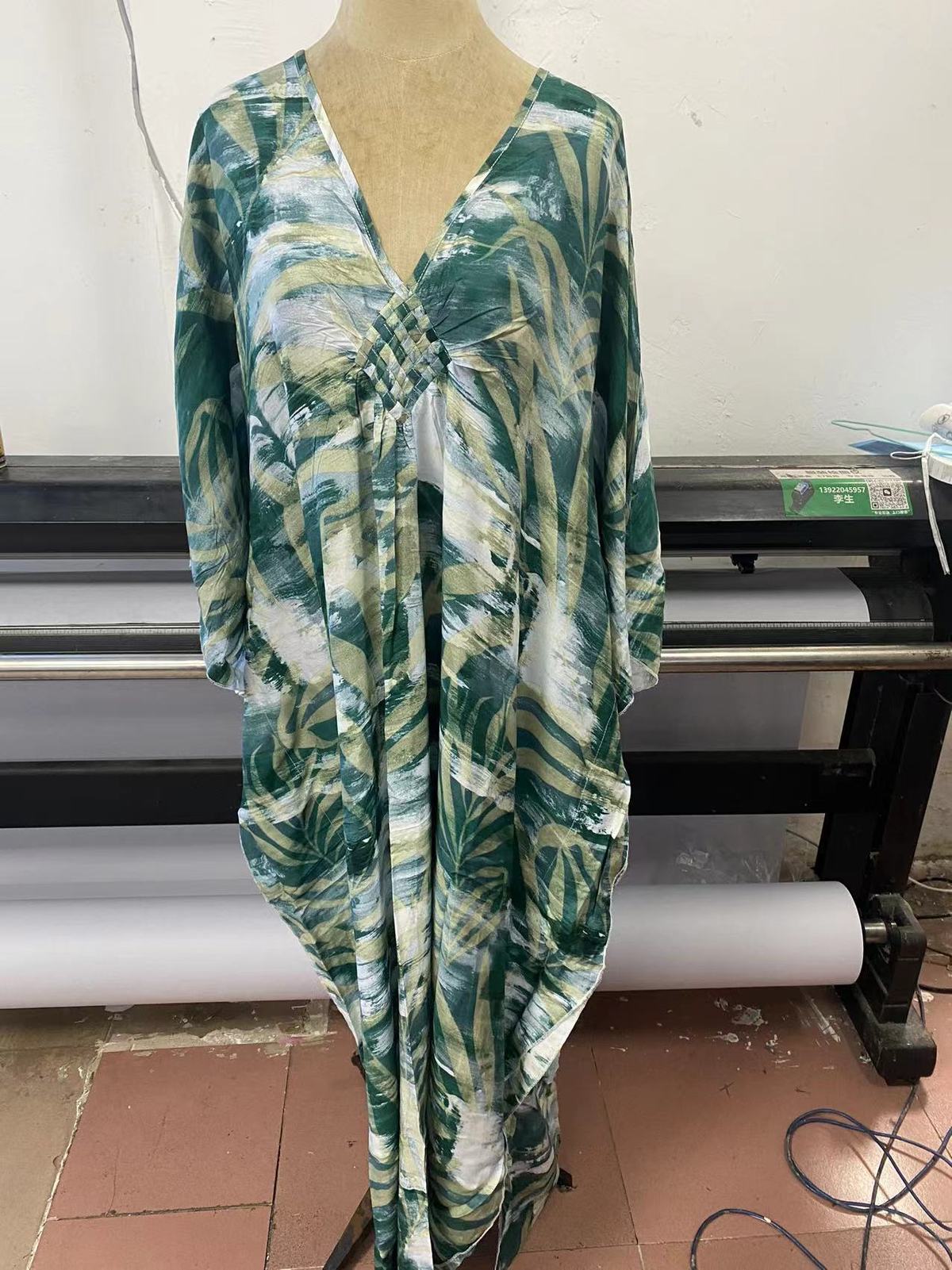 Women Fashion Casual Printed V-Neck Long-Sleeve Cover-Ups