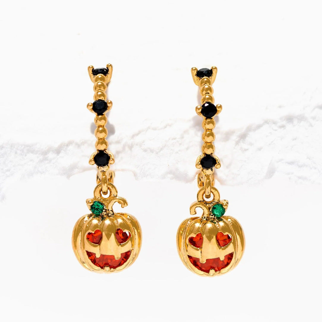 Halloween Black Cat Pumpkin Skull Stud Earrings