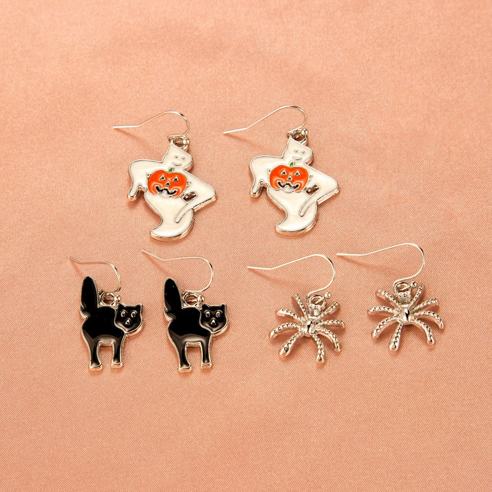 Halloween Women Cartoon Skeleton Pumpkin Bat Earrings