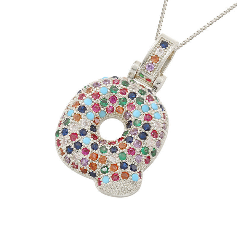 Collar con colgante de alfabeto dorado y circonita multicolor para mujer, joyería de moda