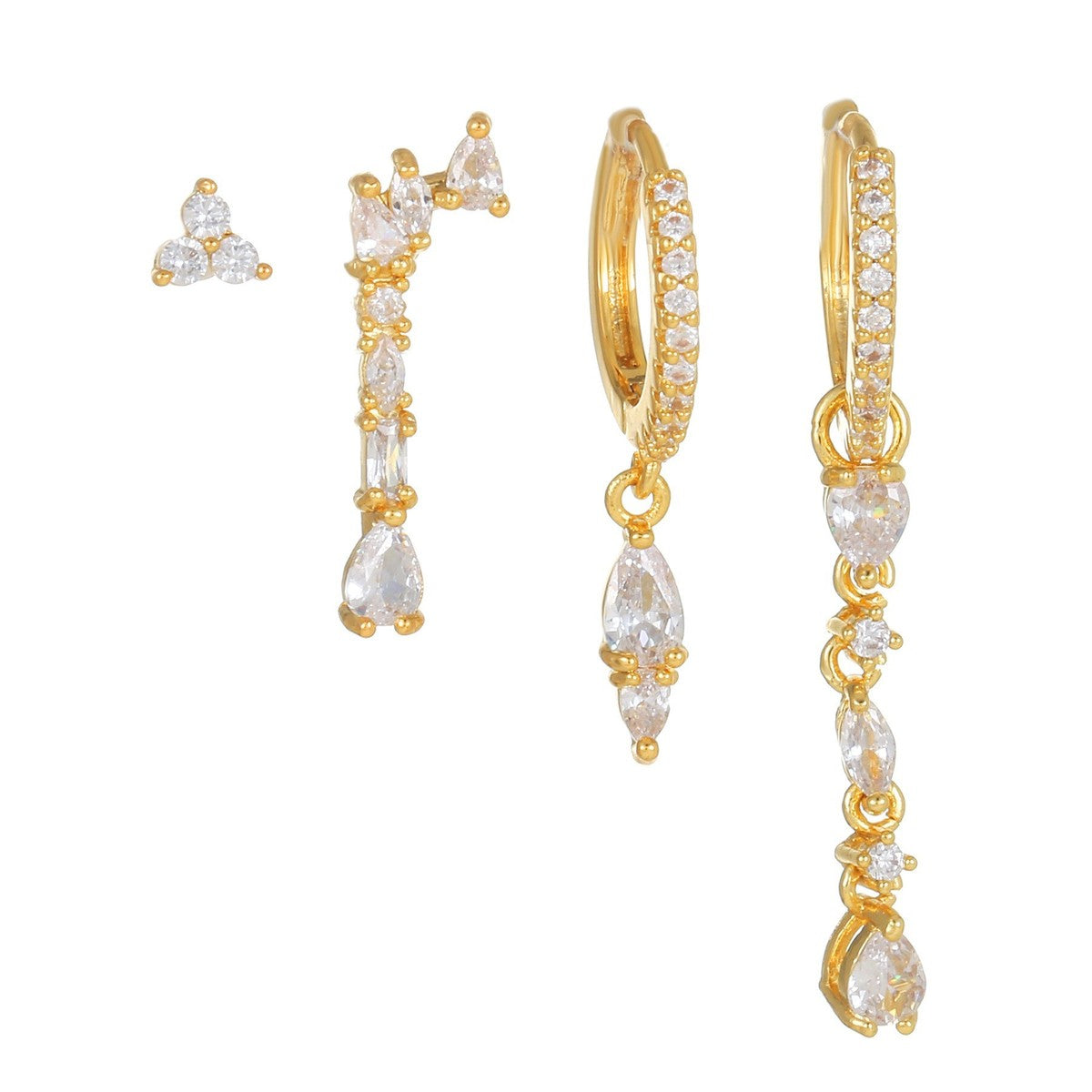 Women Fashion Zircon Star Moon Chain Tassel Earrings Set