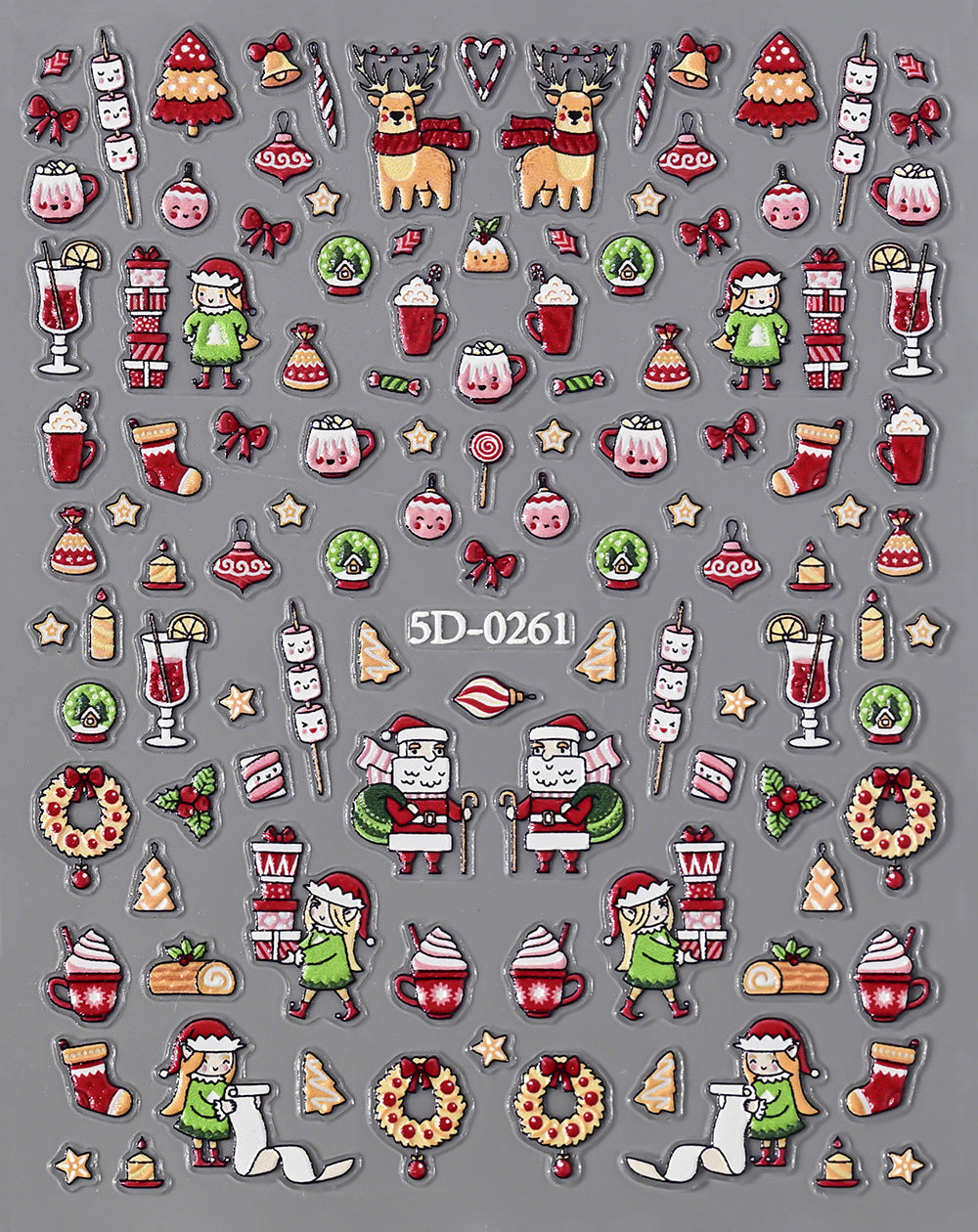 Pegatinas para uñas con relieve navideño de Papá Noel, muñeco de nieve y copos de nieve