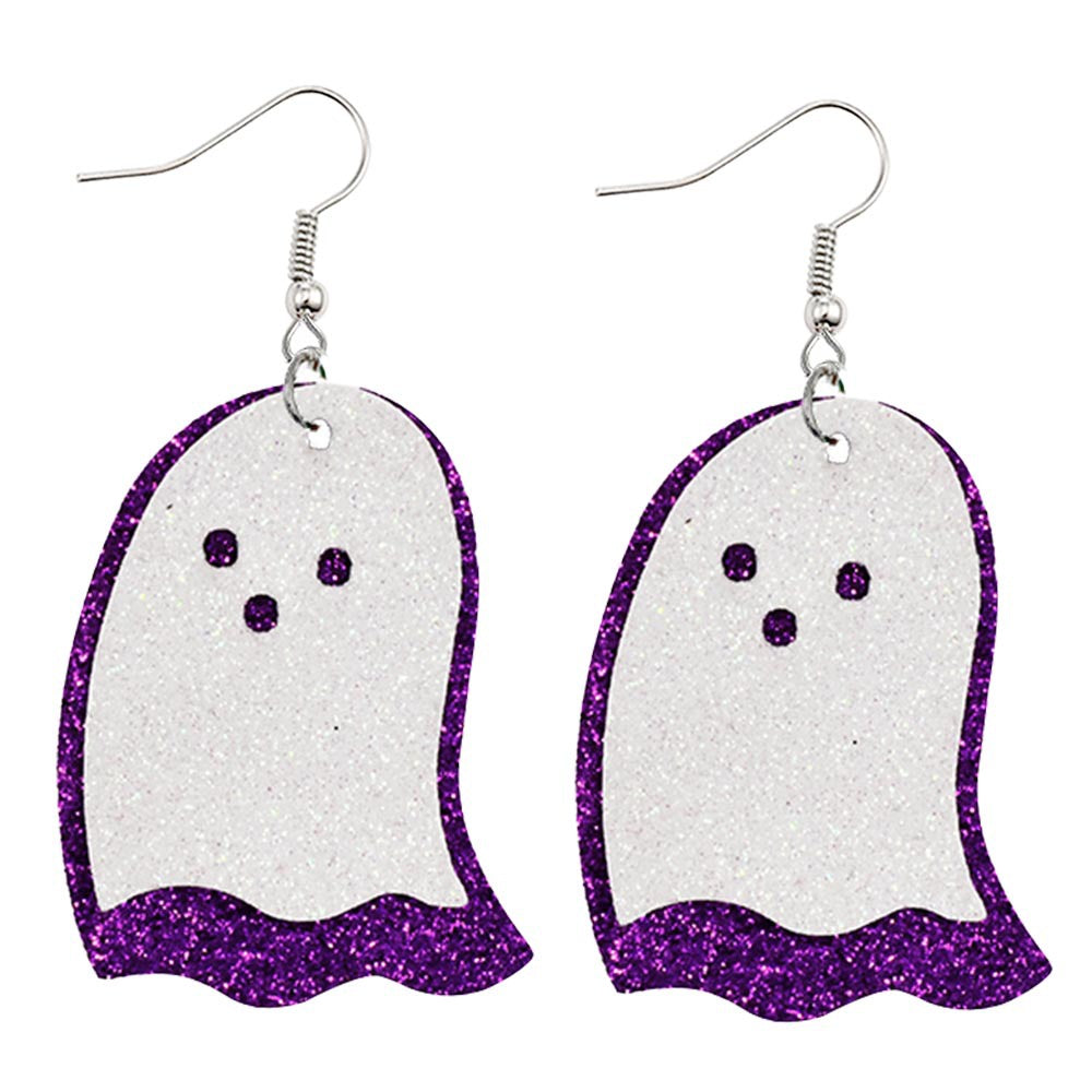 Halloween Women Horror Funny Pumpkin Ghost Bat PU Earrings