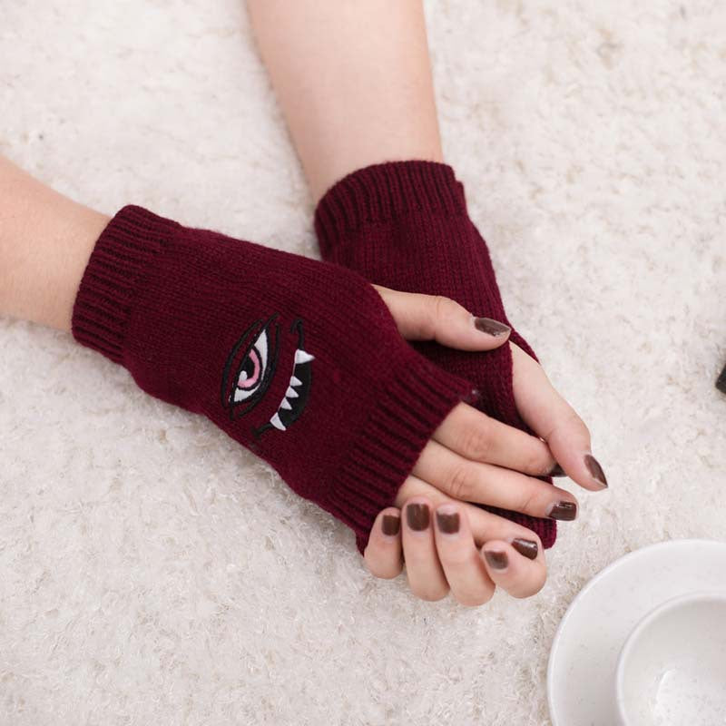 Half Finger Women's Gloves with Devil Eye Embroidery