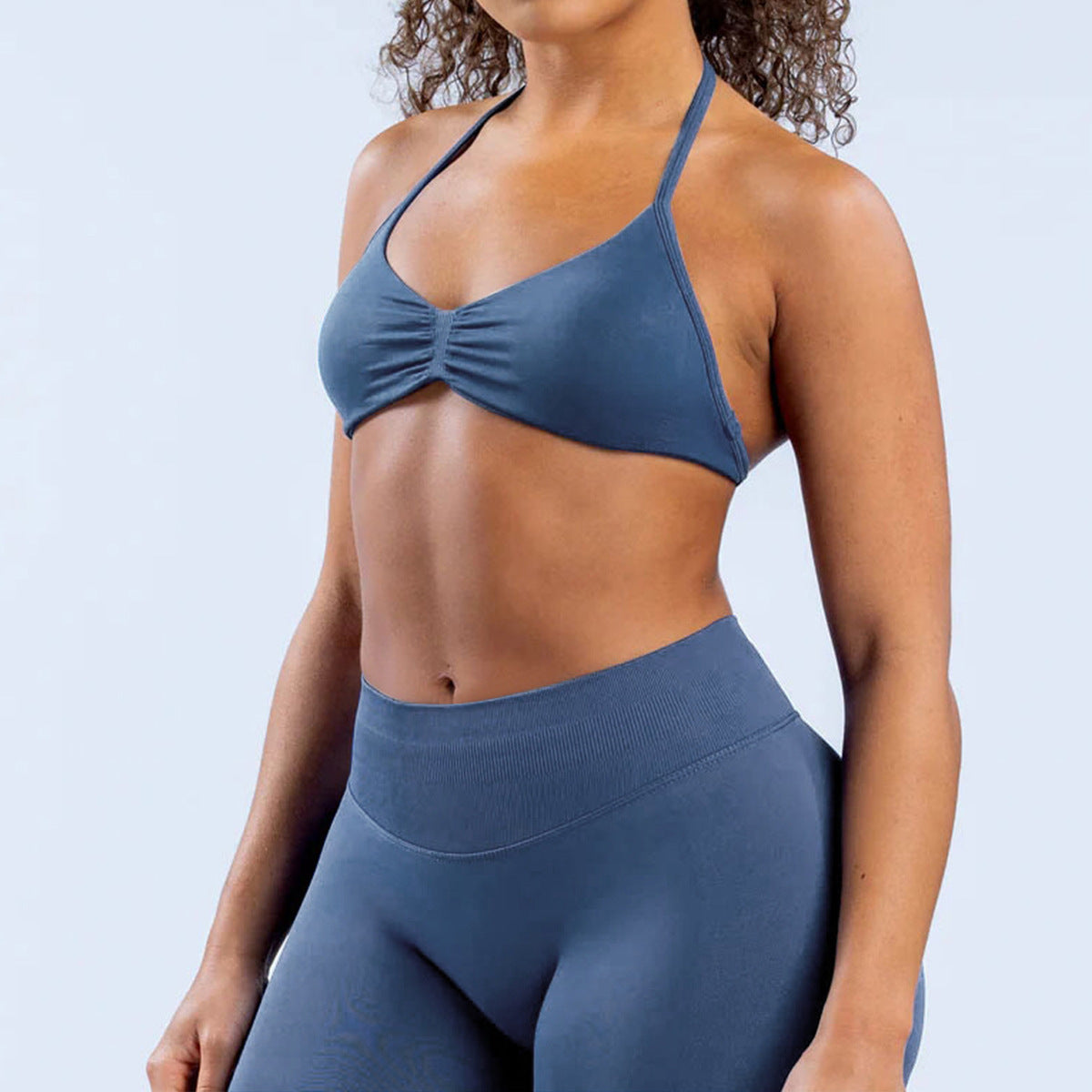 Soutien-gorge de sport sexy en nylon sans coutures, couleur unie, col licou, pour le yoga et le sport