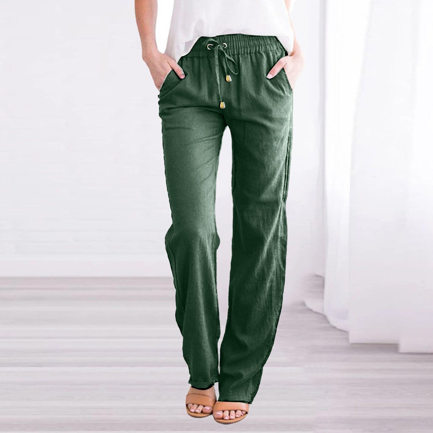 Women Casual Solid Color Cotton Linen Loose Pants