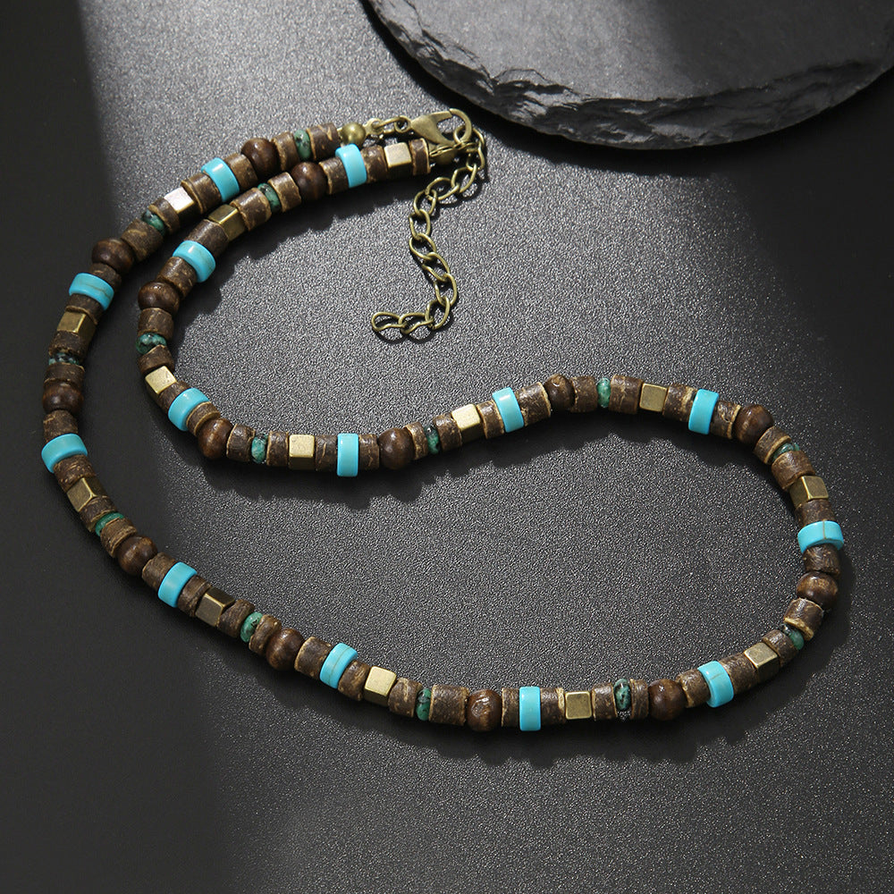Collar de cuentas turquesas de moda para hombre