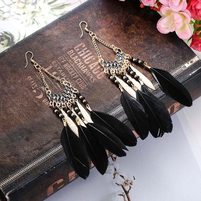 High-Value Feather Bohemian Long Tassel Earrings