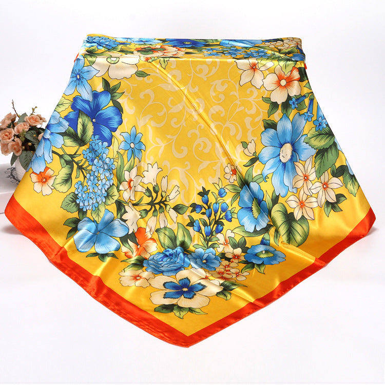 Bufanda de seda cuadrada grande con estampado floral para mujer, accesorio elegante