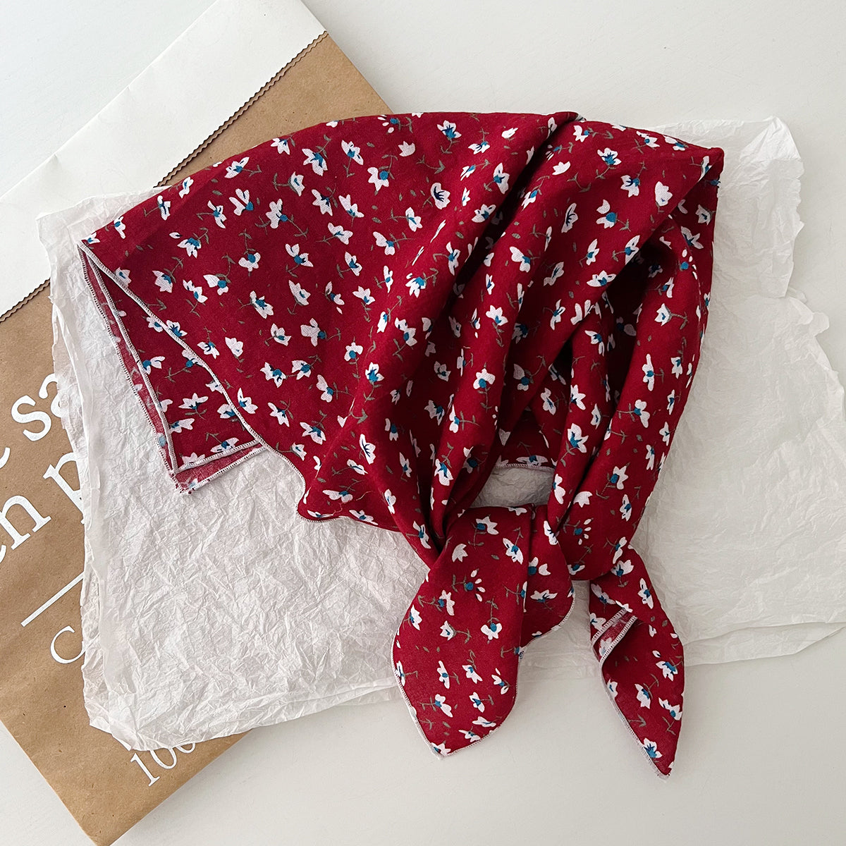 Bufanda de seda cuadrada con estampado floral informal para mujer, accesorio de moda de algodón