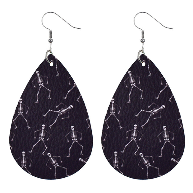 Halloween Women Fashion Leather Pumpkin Skull Earrings