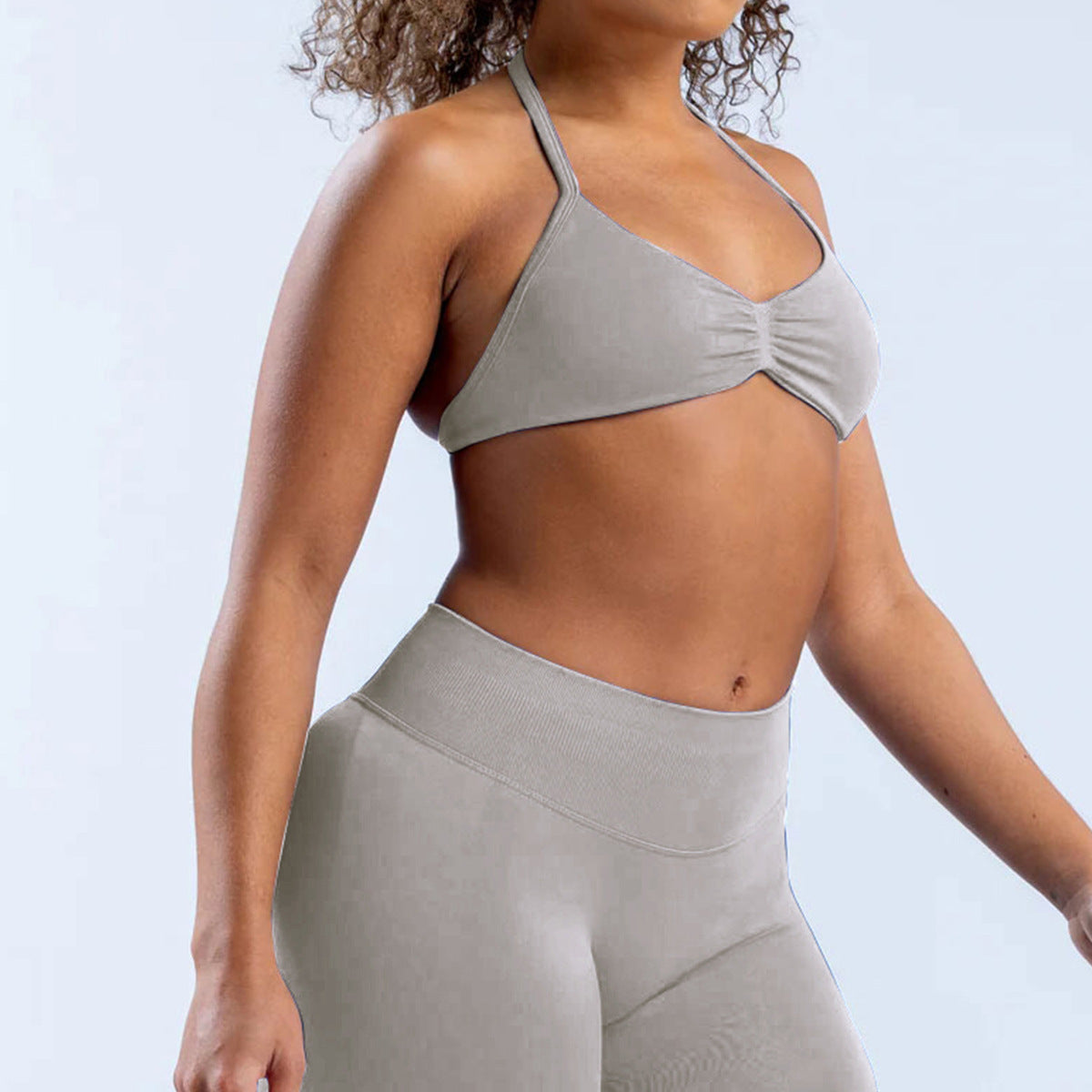 Soutien-gorge de sport sexy en nylon sans coutures, couleur unie, col licou, pour le yoga et le sport