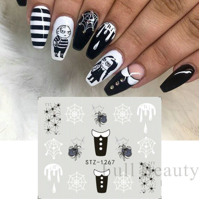 Autocollants pour ongles motif crâne et feuille d'érable pour femme, mode Halloween