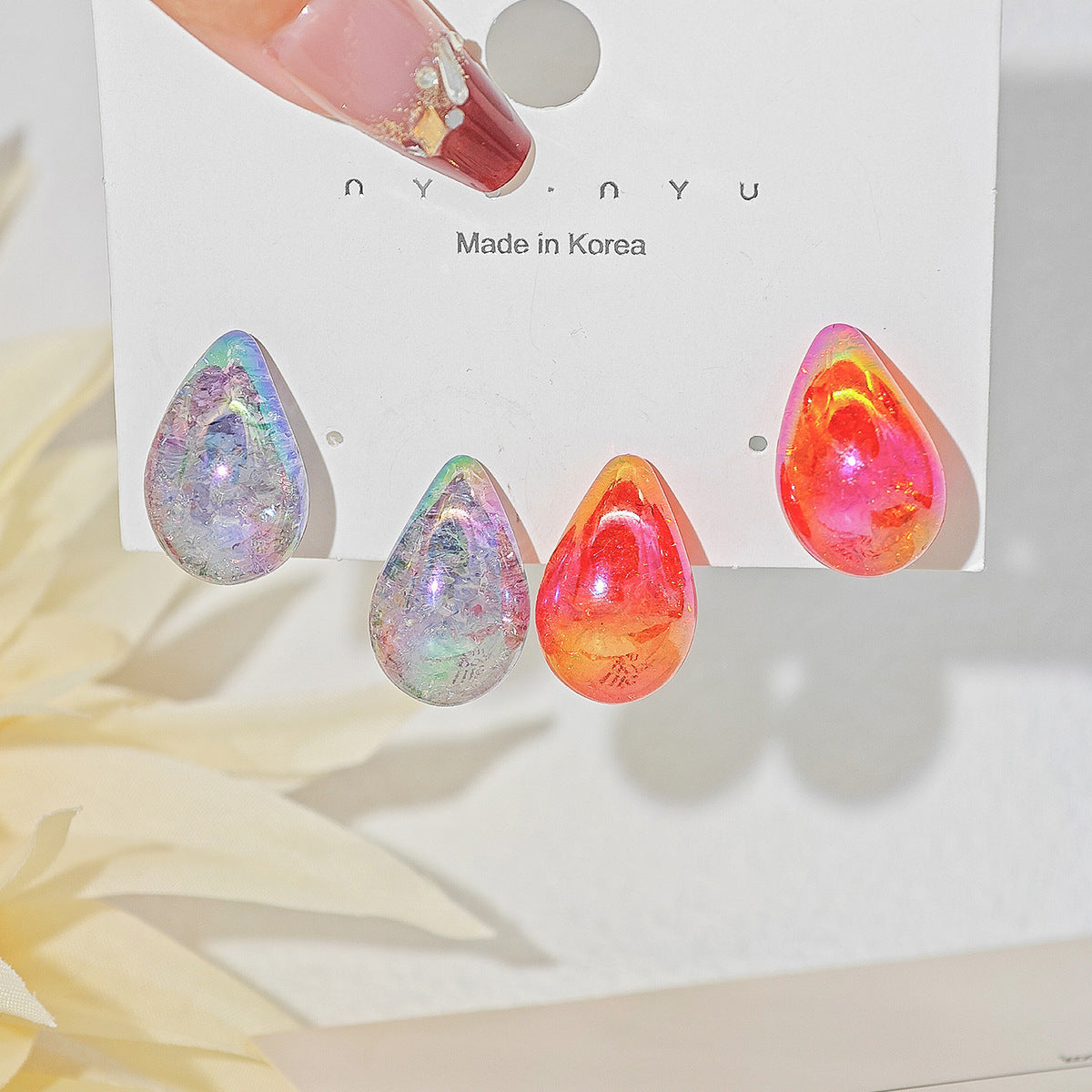 Women Fashion Solid Color Resin Water Drop Earrings 3-Pair Set