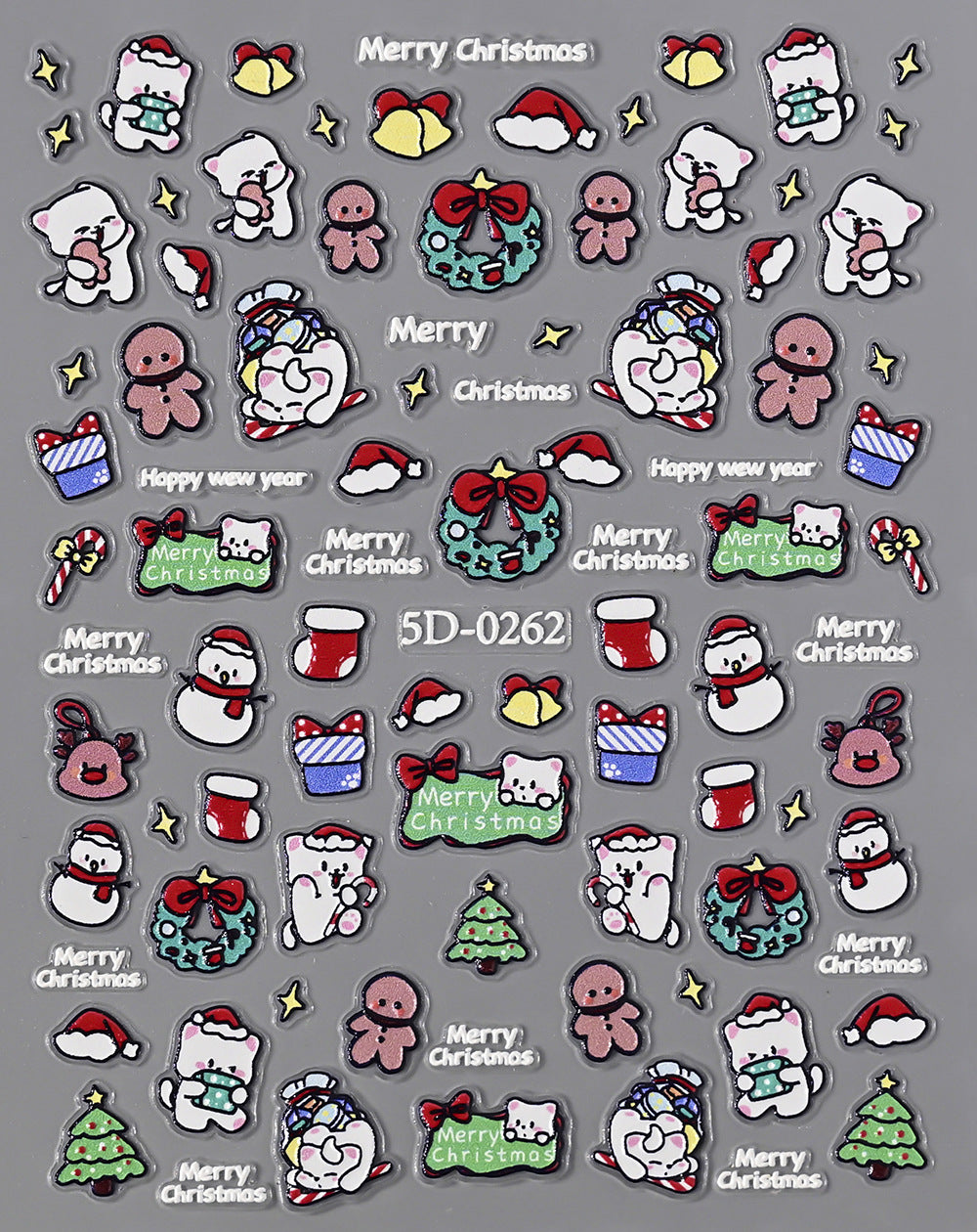 Pegatinas para uñas con relieve navideño de Papá Noel, muñeco de nieve y copos de nieve