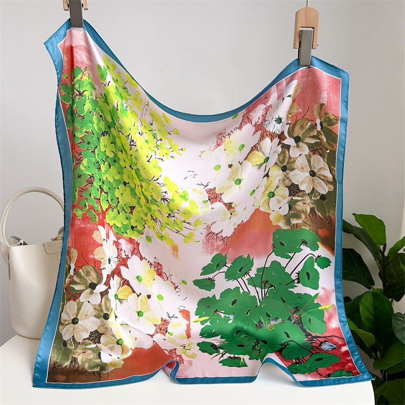Foulard en satin à fleurs de pivoine pour femme, printemps et été