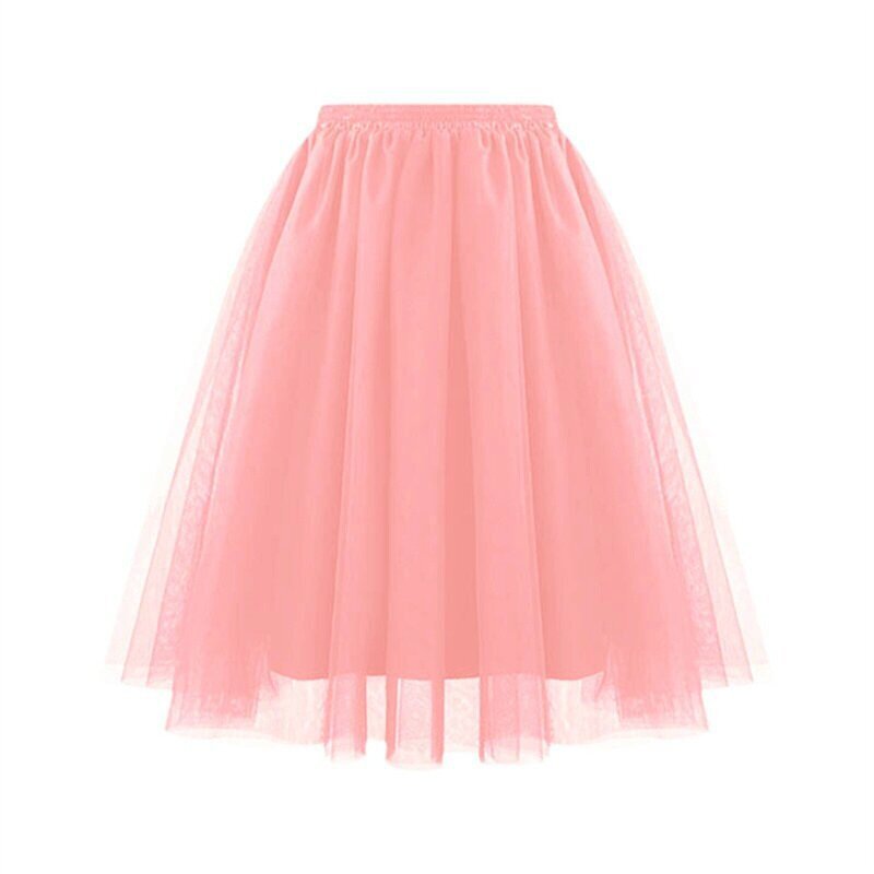 Women Fashion Elegant Solid Color High Waist Pleated Mesh Skirt