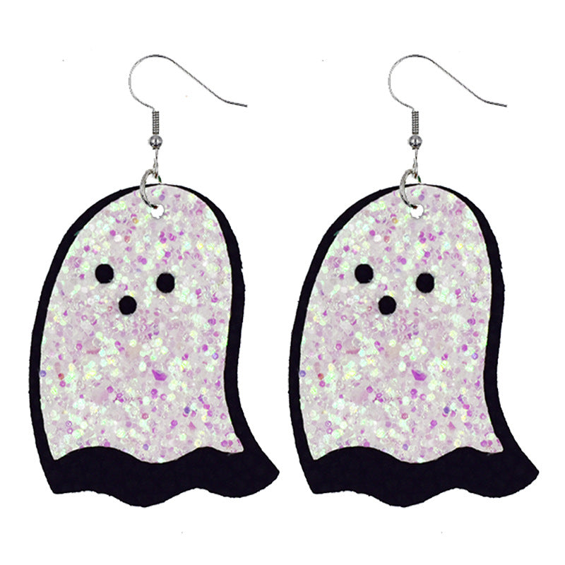 Halloween Women Funny Pumpkin Ghost Leather Earrings