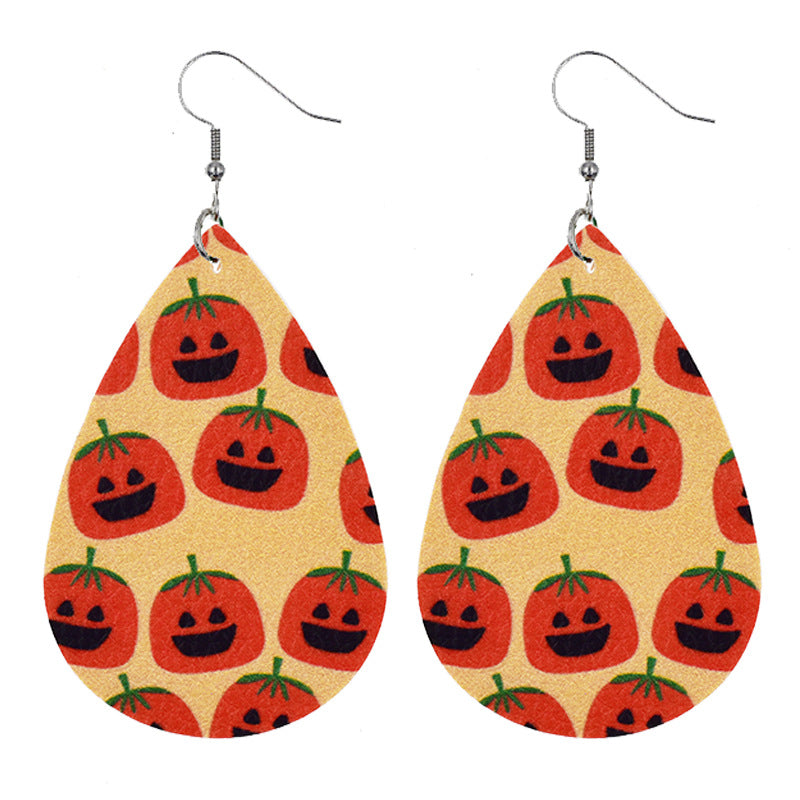 Halloween Women'S Leather Spider Pumpkin Earrings