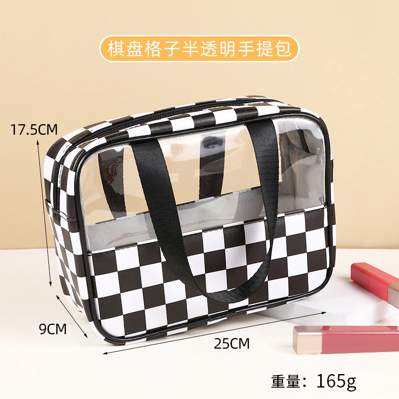 Trousse de maquillage imperméable à carreaux pied-de-poule
