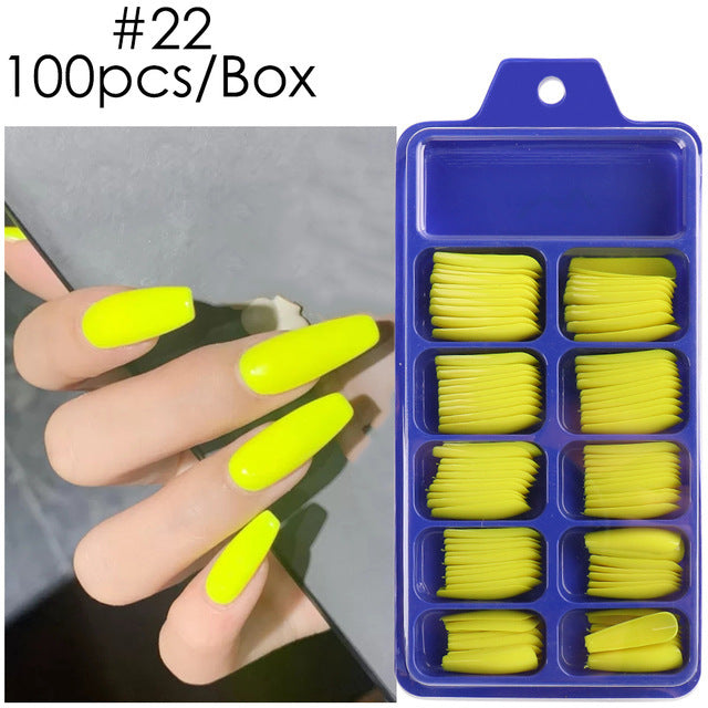 Uñas postizas con diseño de caja azul y pegatinas completas para usar en ballet largo