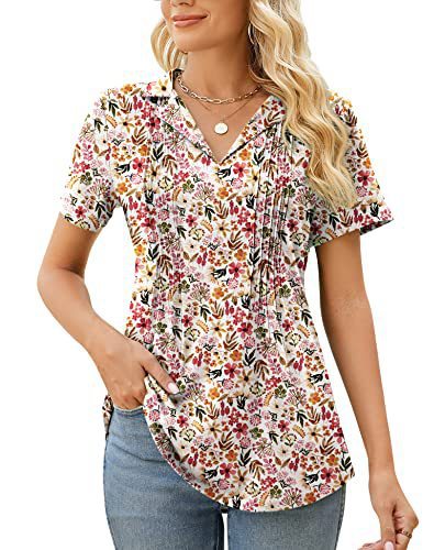 T-shirt d'été décontracté à manches courtes et col en V pour femme