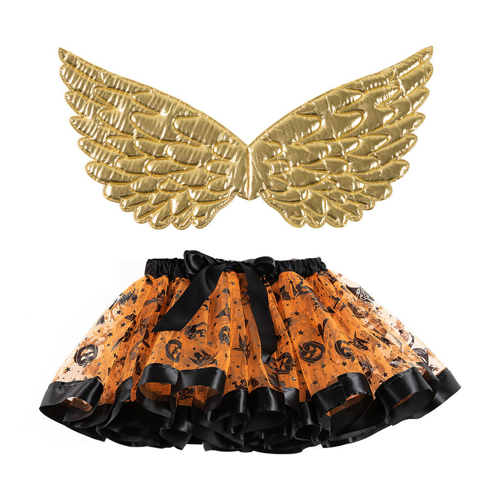 Falda tutú con alas doradas de Halloween para niñas pequeñas