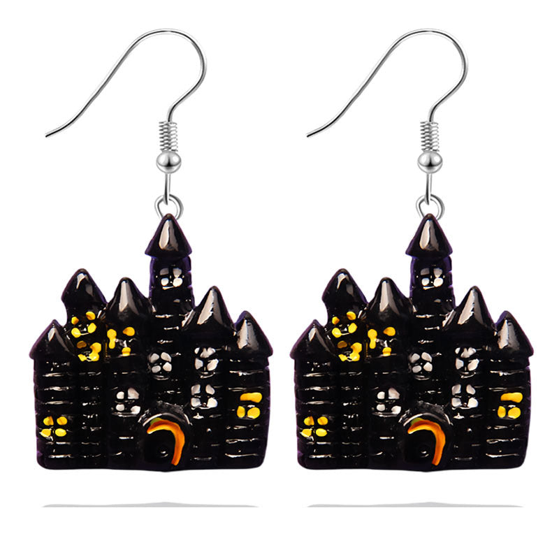 Pendientes de resina con diseño divertido de murciélago, calabaza y fantasma para Halloween para mujer