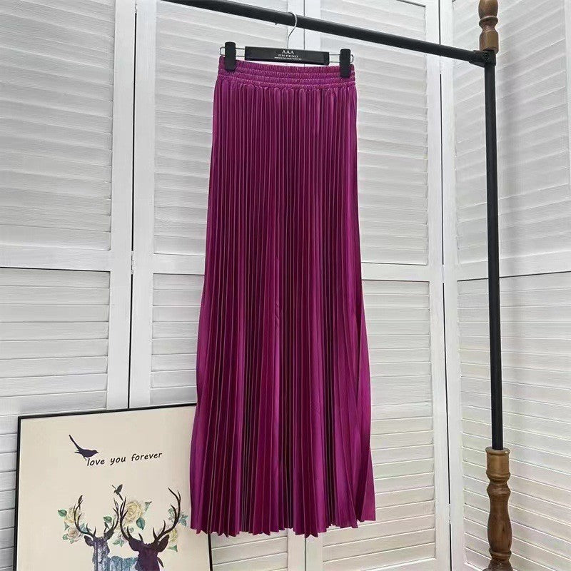 Women Fashion Solid Color Pleated Skirt in Cotton Silk
