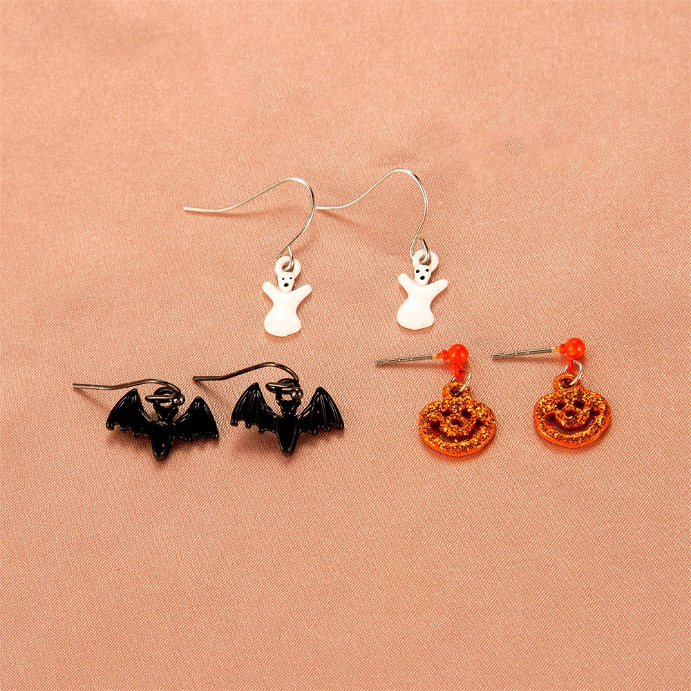 Halloween Women Cartoon Skeleton Pumpkin Bat Earrings