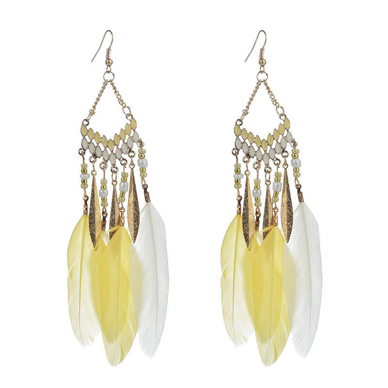 High-Value Feather Bohemian Long Tassel Earrings