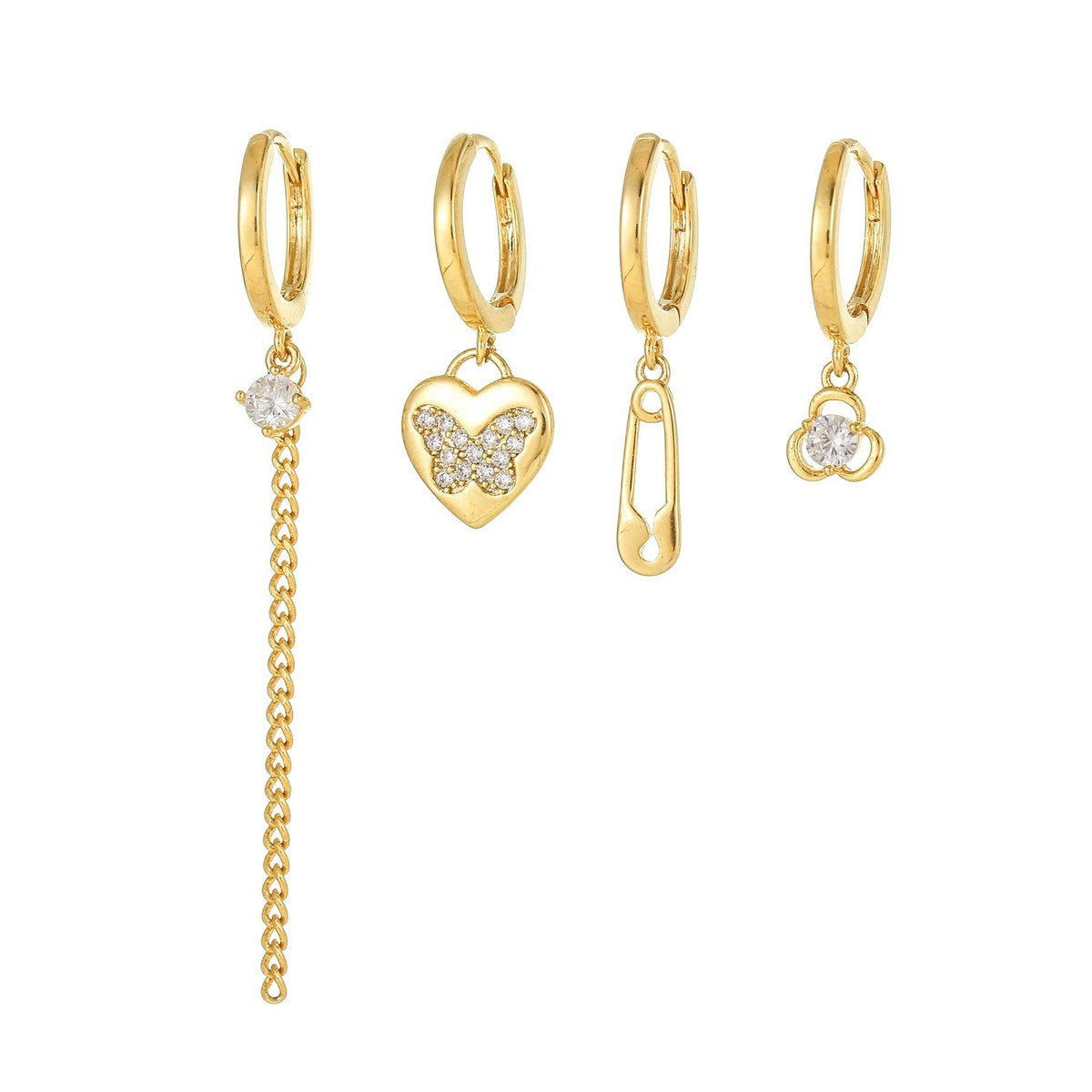 Women Fashion Zircon Star Moon Chain Tassel Earrings Set