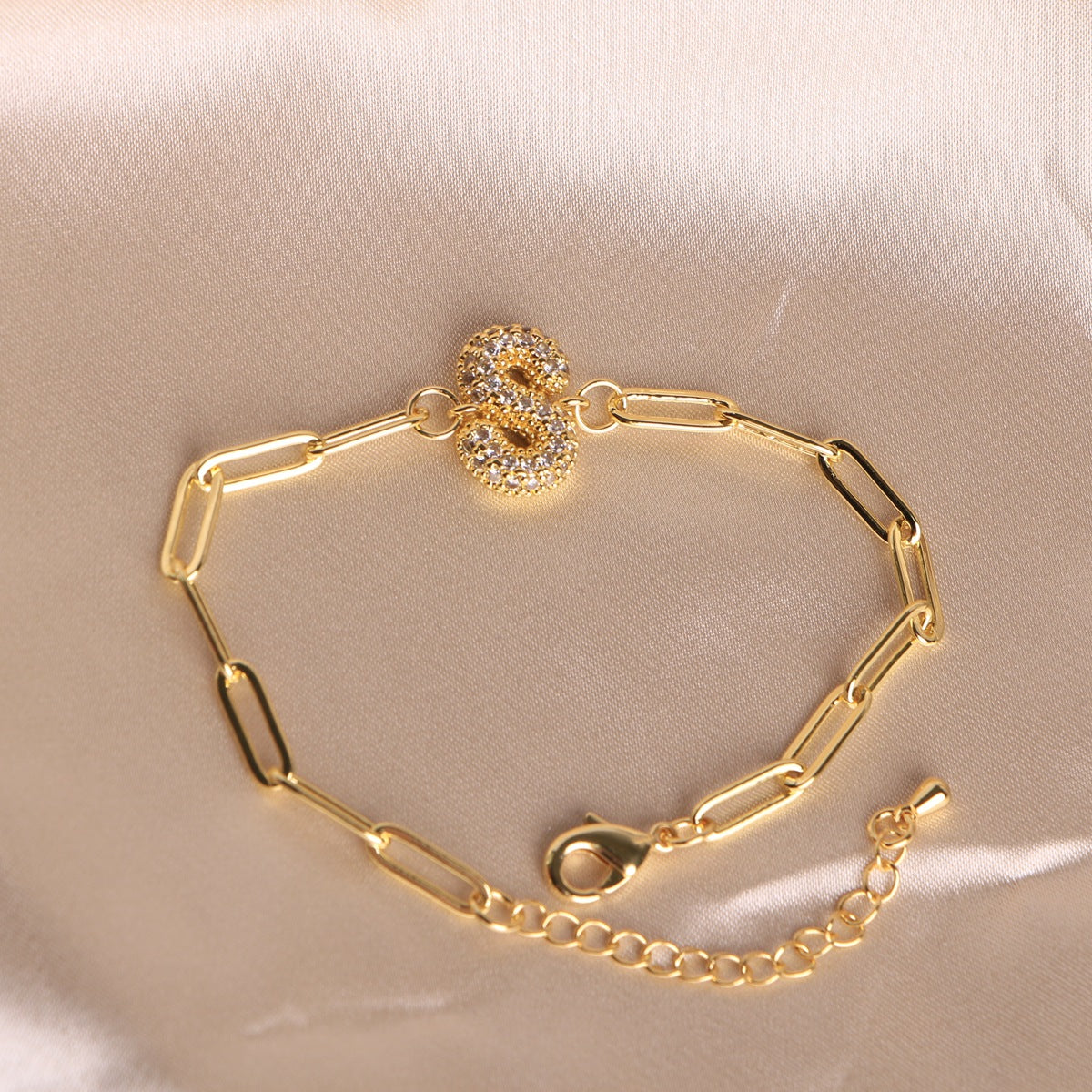 Fashion 26 Zircon Alphabet Clip Chain Bracelet