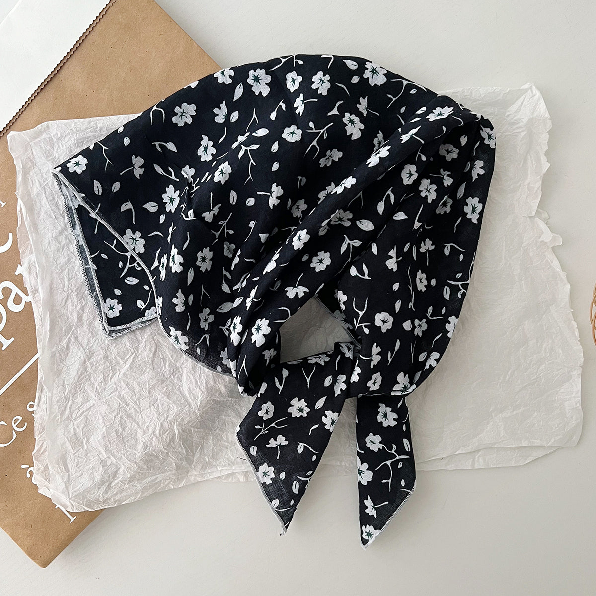 Women Casual Floral Printed Square Silk Scarf Cotton Fashion Accessory