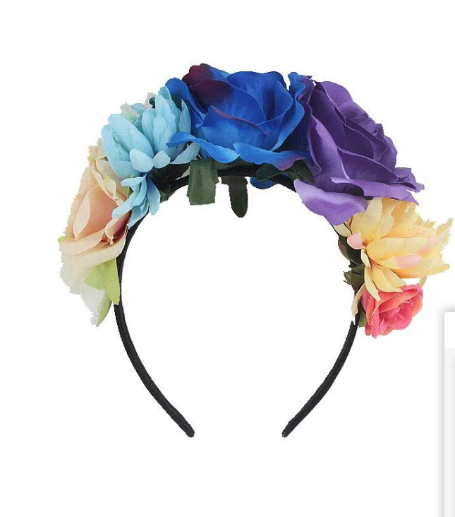 Bandeau de fleurs roses en tissu rétro pour fête d'Halloween