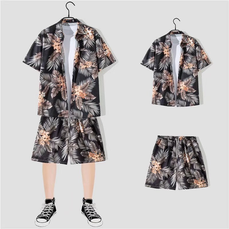Conjunto de camisa informal de vacaciones con estampado de flores pequeñas para hombre