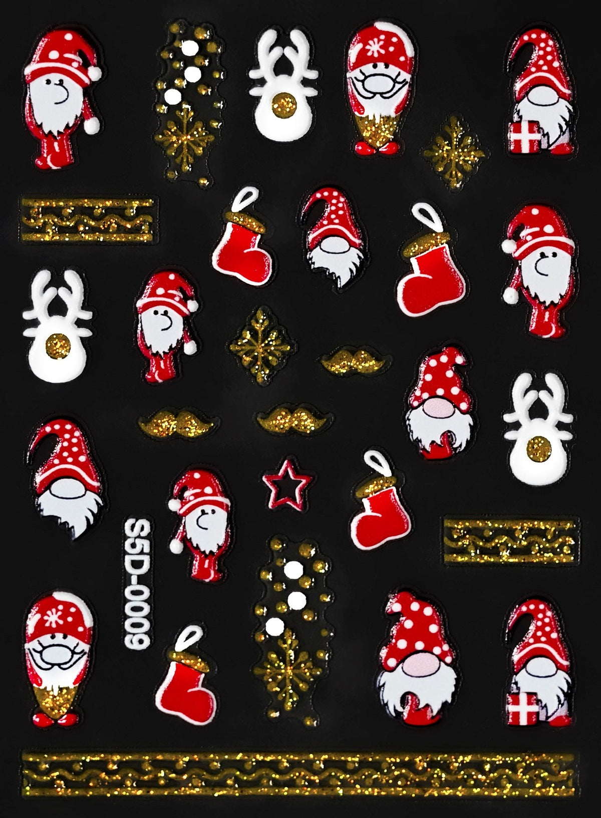 Pegatinas navideñas con purpurina plateada en relieve para uñas