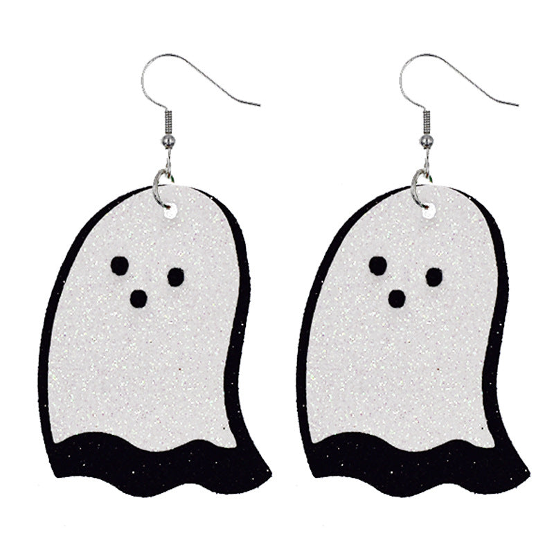 Halloween Women Funny Pumpkin Ghost Leather Earrings